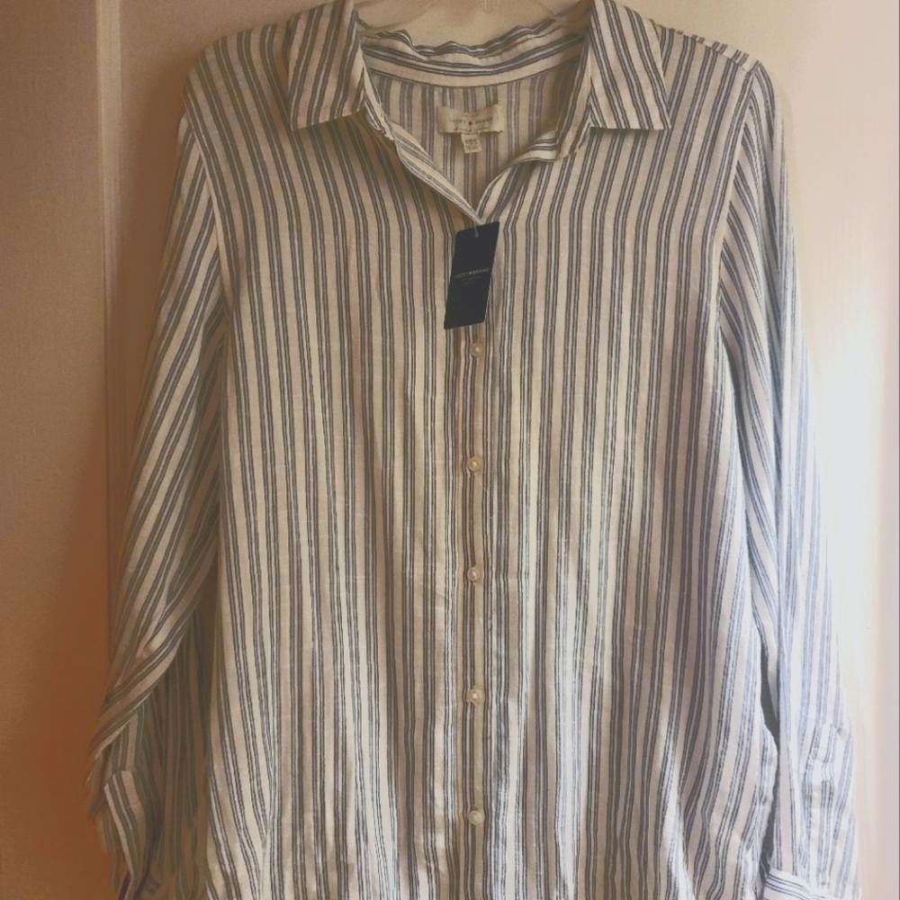 NWT Lucky Brand medium blouse. Blue and white striped.